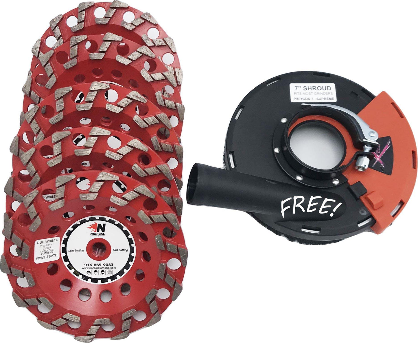 5-PACK PROMO: FREE 7" Dust Shroud with (5) Z-Seg/S-Seg Supreme Diamond Concrete Cup Grinding Wheels - Diamond Blade Supply