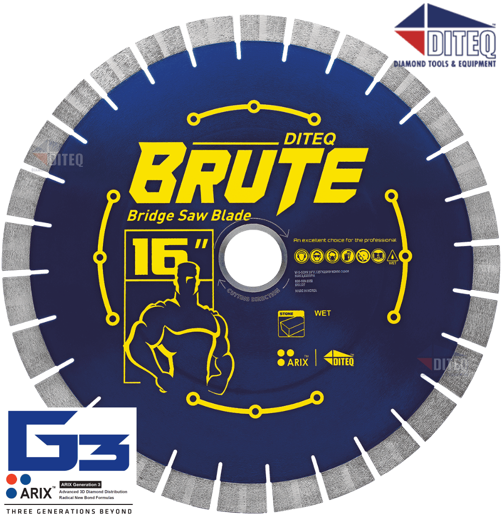 DITEQ S-52X 16"X.125" X 60MM-50MM SILENT CORE BRUTE STONE BLADE - Diamond Blade Supply