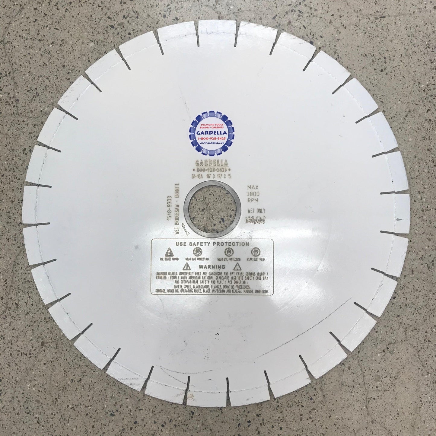 16" x .137" x 50/60 Gardella™ Bridge Saw Blade $149 ON SALE! - Diamond Blade Supply