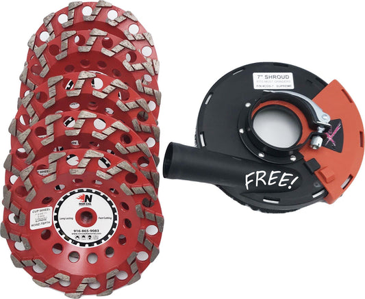 5-PACK PROMO: FREE 7" Dust Shroud with (5) Z-Seg/S-Seg Supreme Diamond Concrete Cup Grinding Wheels - Diamond Blade Supply