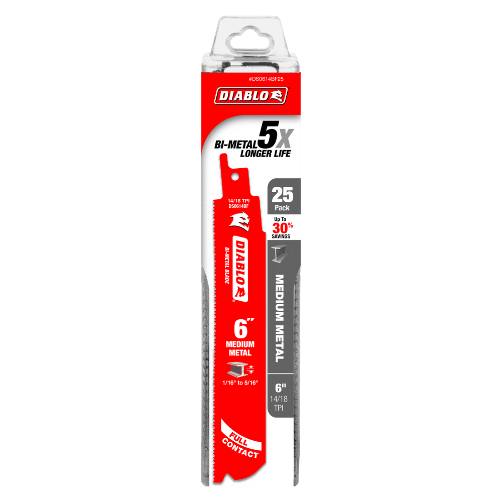 6 in. Bi-Metal Recip Blade for Medium Metal Cutting (3/32 in. to 5/16 in.) (25-Pack)